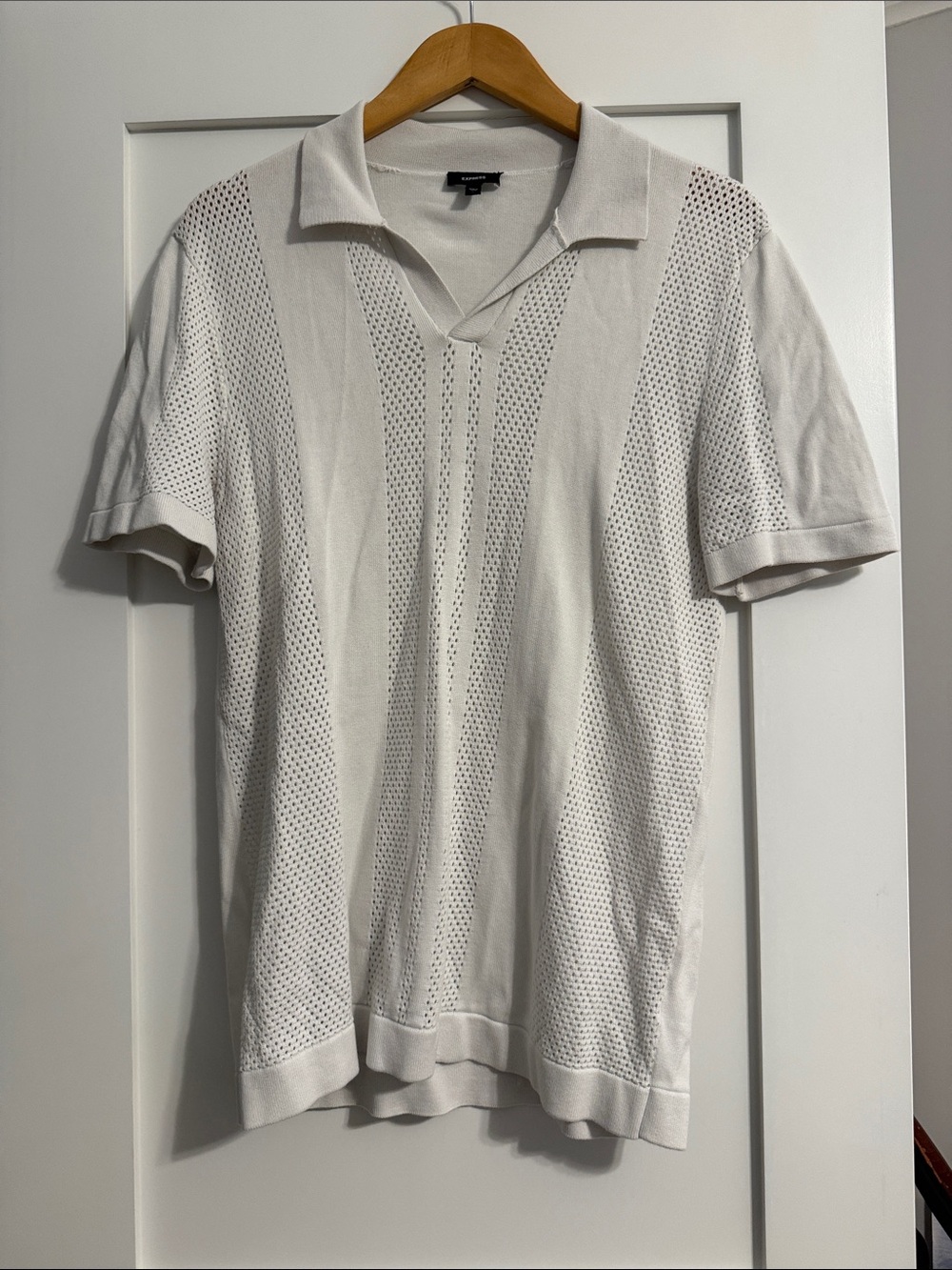 Express Men's Cream Open-Weave Polo Shirt